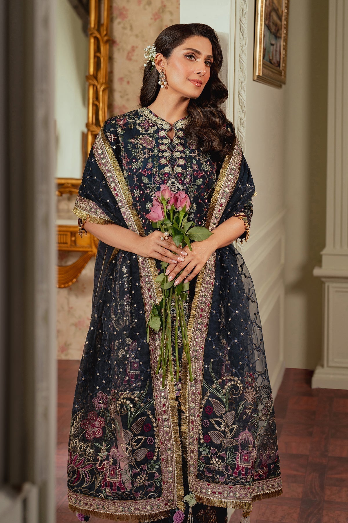 BAROQUE__EMBROIDERED SILK CH13-07 STITCHED - House Of Hania