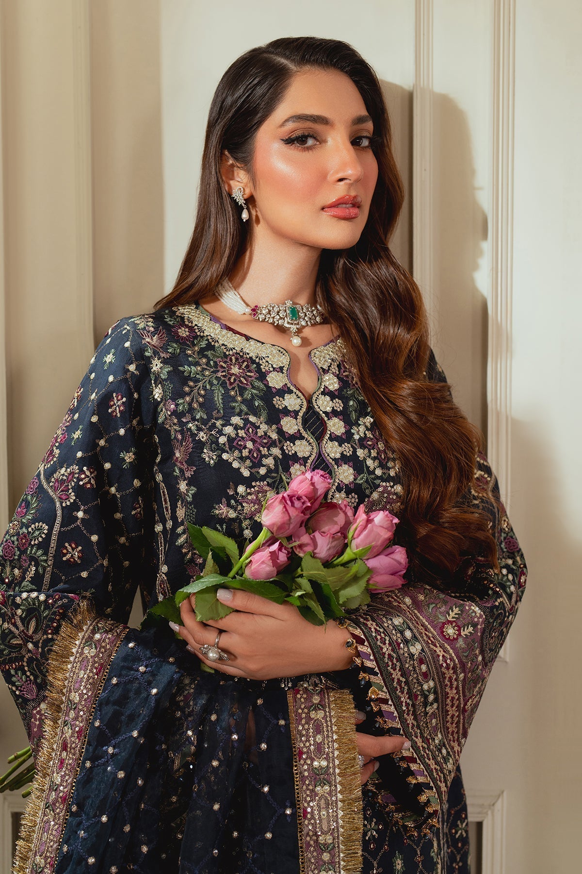 BAROQUE__EMBROIDERED SILK CH13-07 STITCHED - House Of Hania