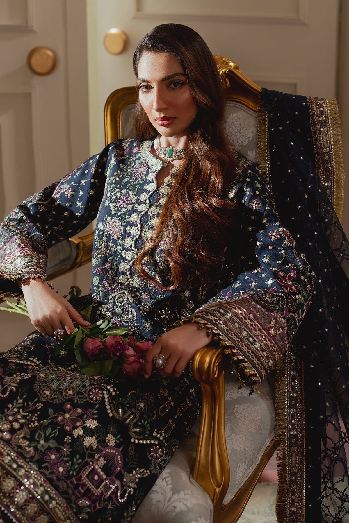BAROQUE__EMBROIDERED SILK CH13-07 STITCHED - House Of Hania