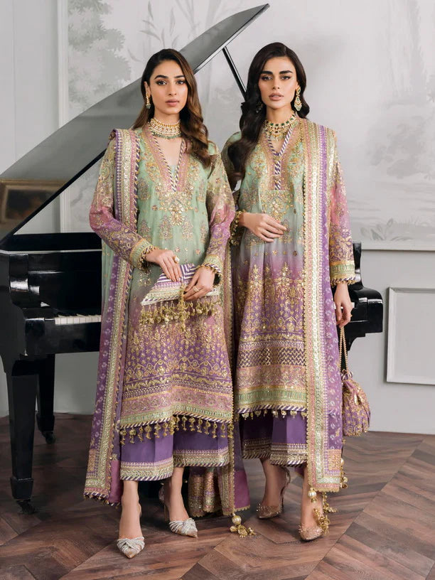 Baroque Chantelle Embroidered Luxury Chiffon 3Pc Suit EC-08 - House Of Hania