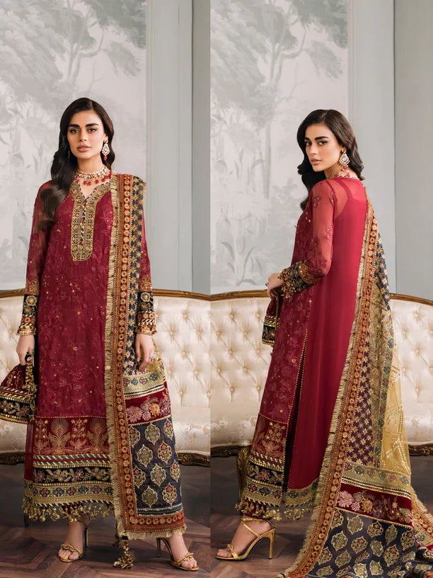 Baroque Chantelle Embroidered Luxury Chiffon 3Pc Suit EC-07 - House Of Hania