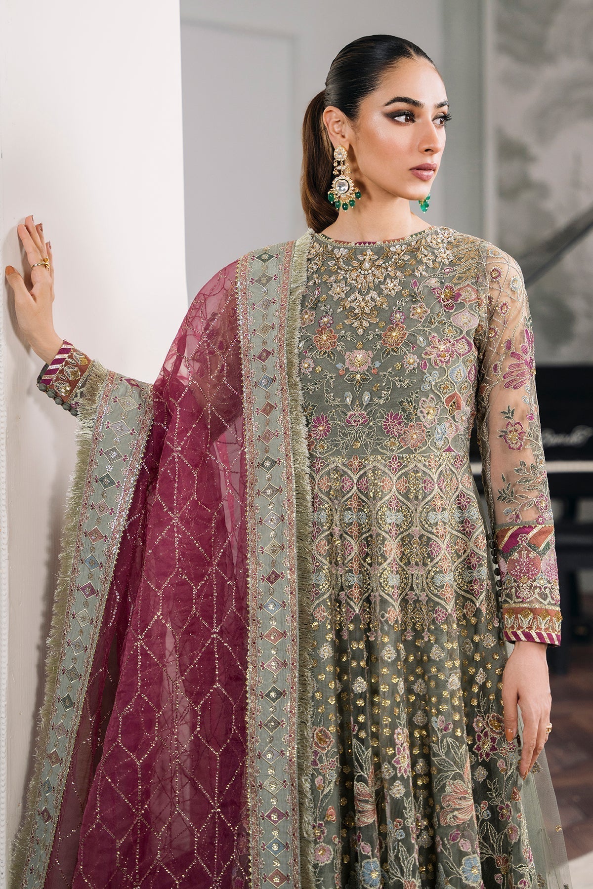 Baroque Chantelle Embroidered Luxury Net 3Pc Suit EC-02 - House Of Hania