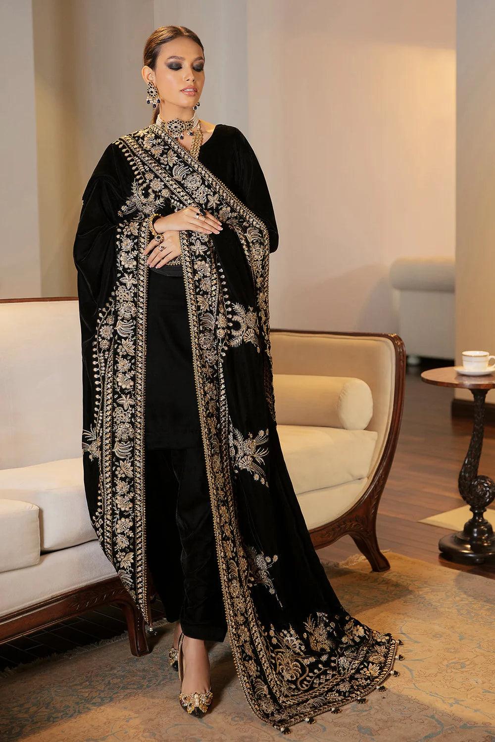 Baroque | EMBROIDERED VELVET SHAWL VS-24 - House Of Hania