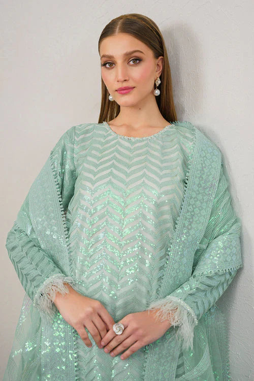 Baroque Exclusive Formal Embroidered Net 3Pc UF-517 - House Of Hania