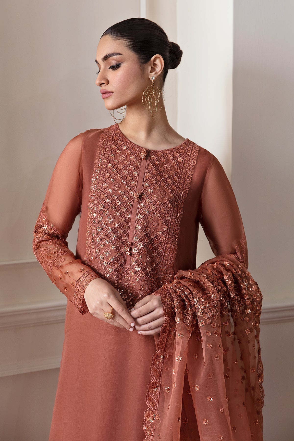 Rust Organza Suit (3-Piece) by Baroque – SF-296, Photo 4