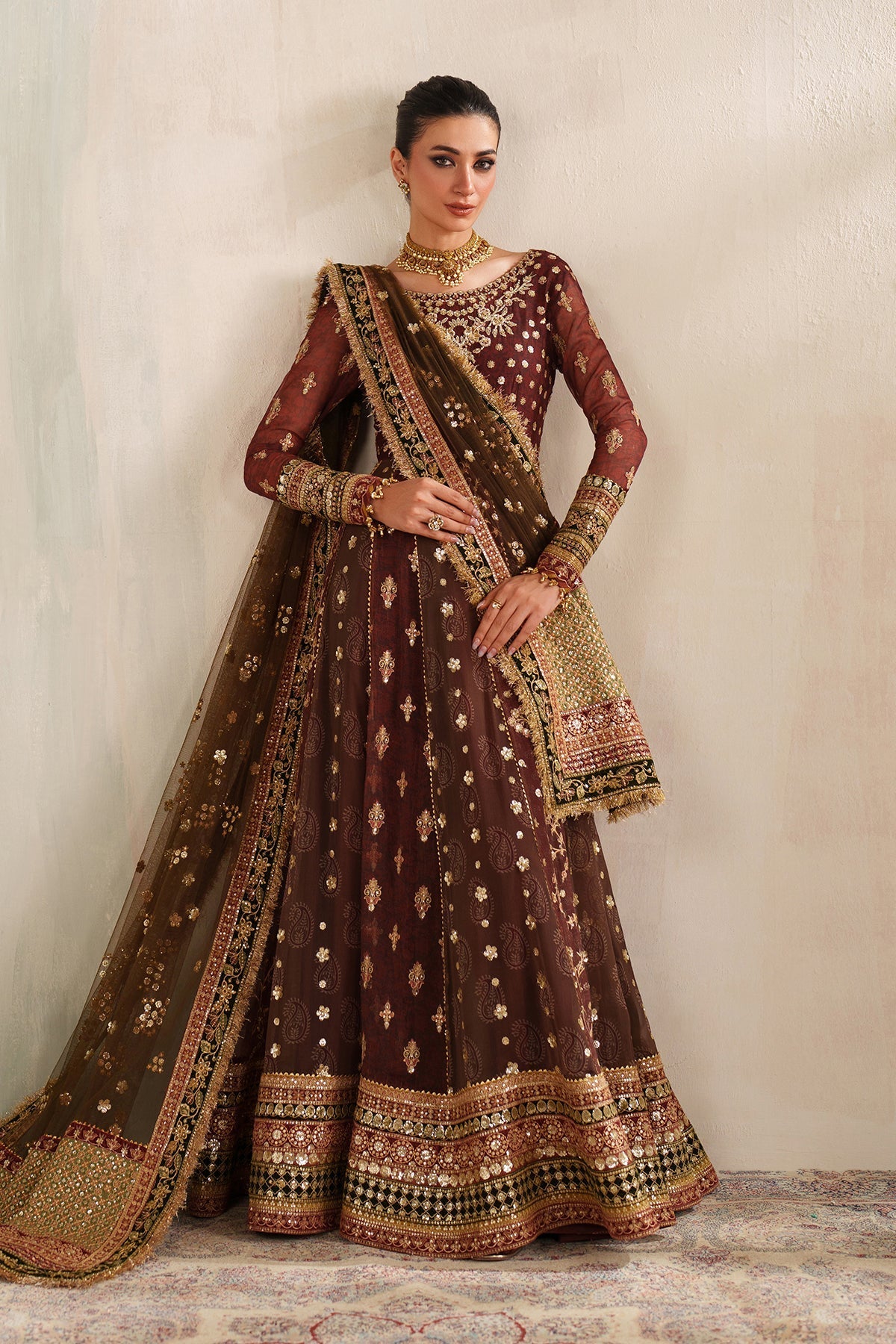 Maroon Chiffon Suit (3-Piece) by Baroque – SF-4376, Photo 5