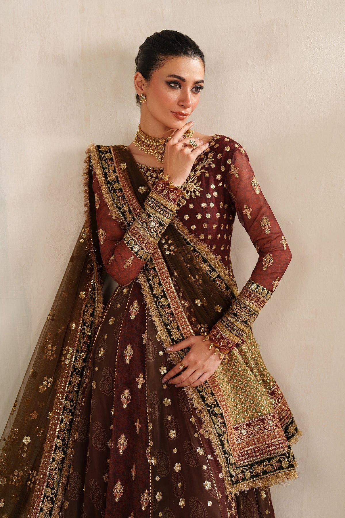 Maroon Chiffon Suit (3-Piece) by Baroque – SF-4376, Photo 6
