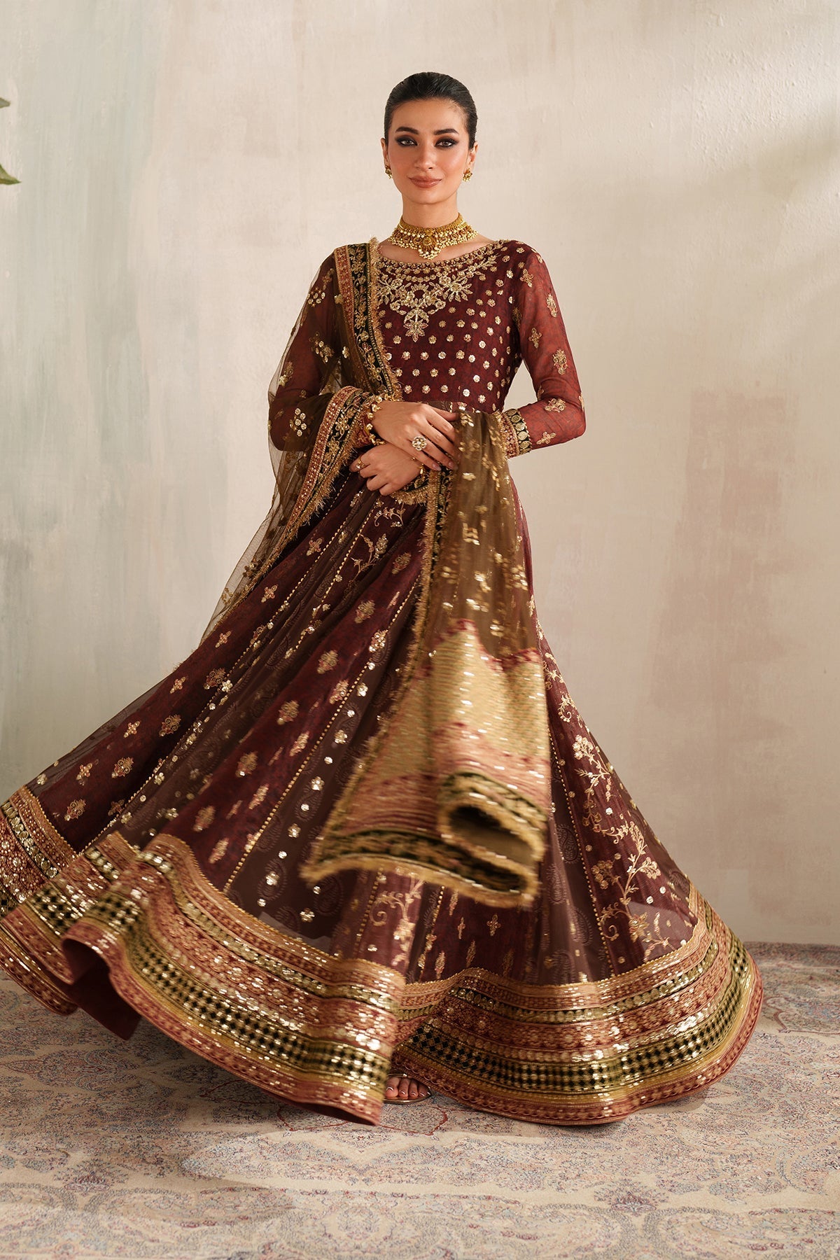 Maroon Chiffon Suit (3-Piece) by Baroque – SF-4376, Photo 7