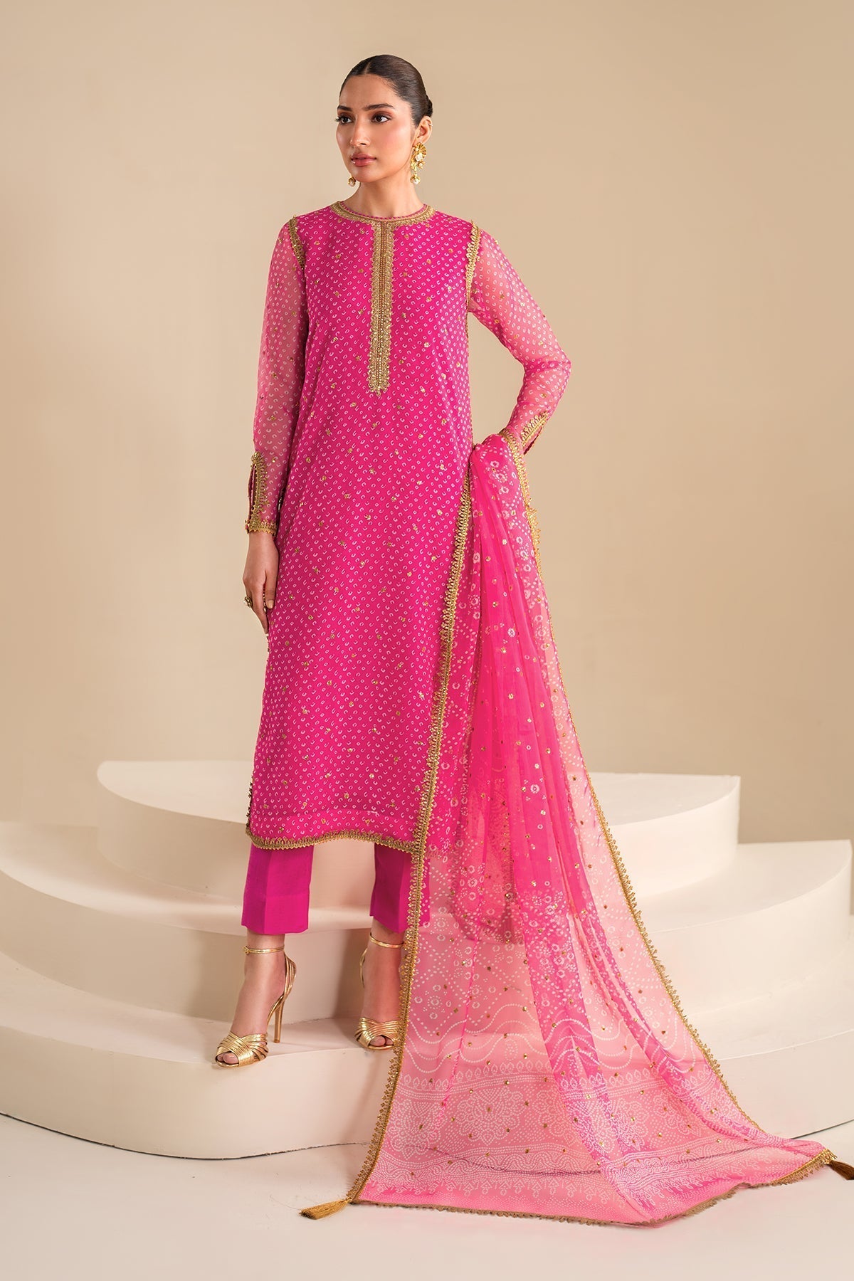Pink Chiffon Suit (3-Piece) by Baroque – SF-626, Photo 4