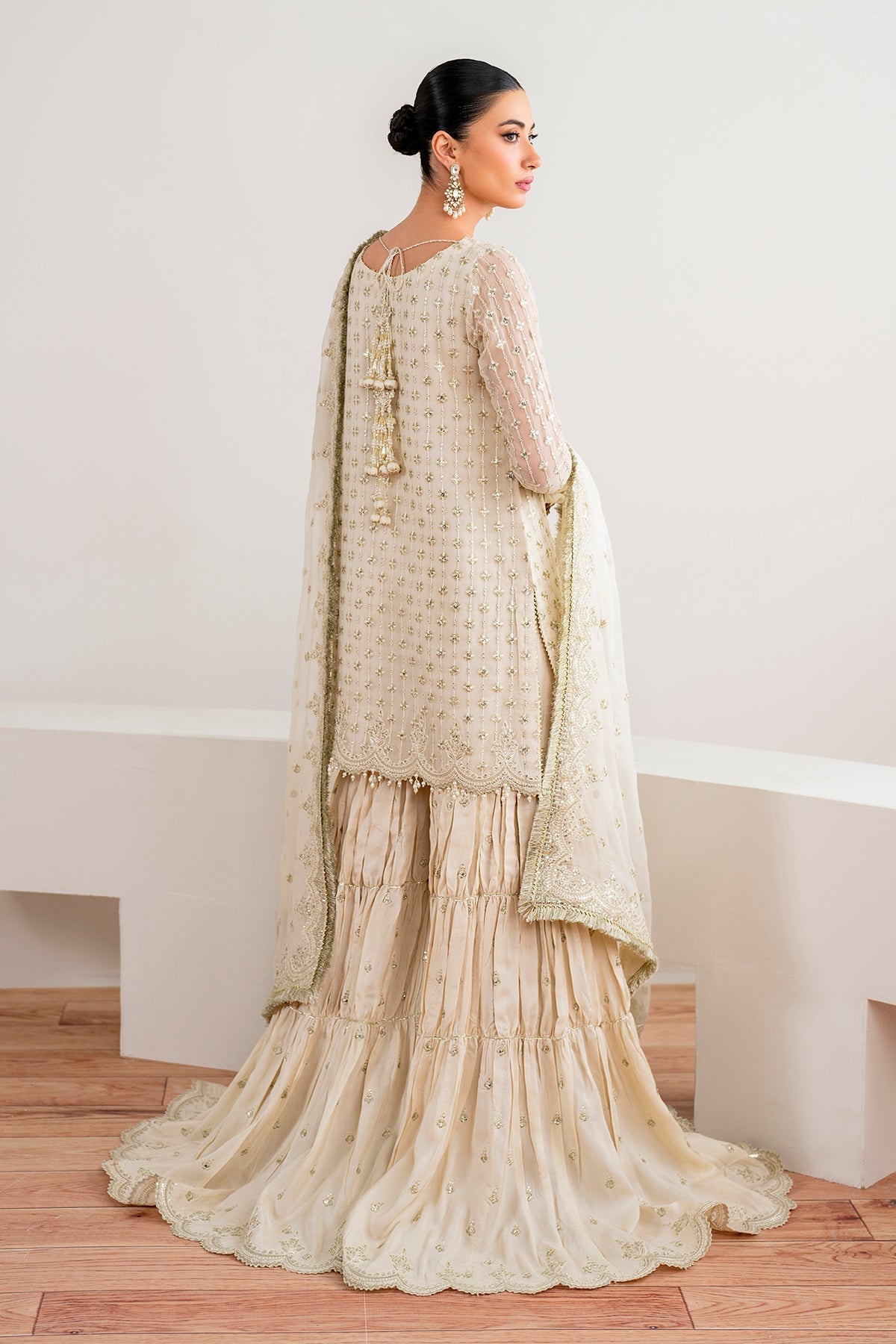 White Chiffon Gharara Set (3-Piece) by Baroque – SF-687, Photo 3