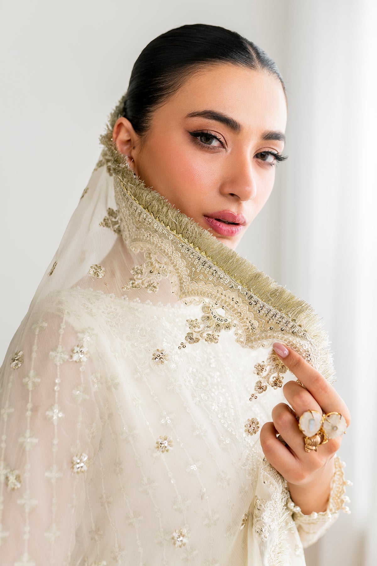 White Chiffon Gharara Set (3-Piece) by Baroque – SF-687, Photo 6