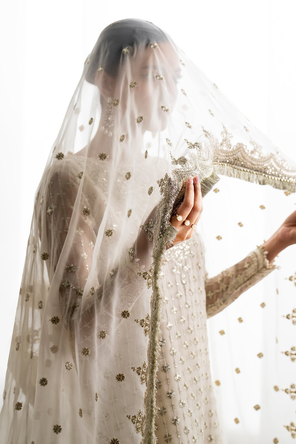 White Chiffon Gharara Set (3-Piece) by Baroque – SF-687, Photo 8