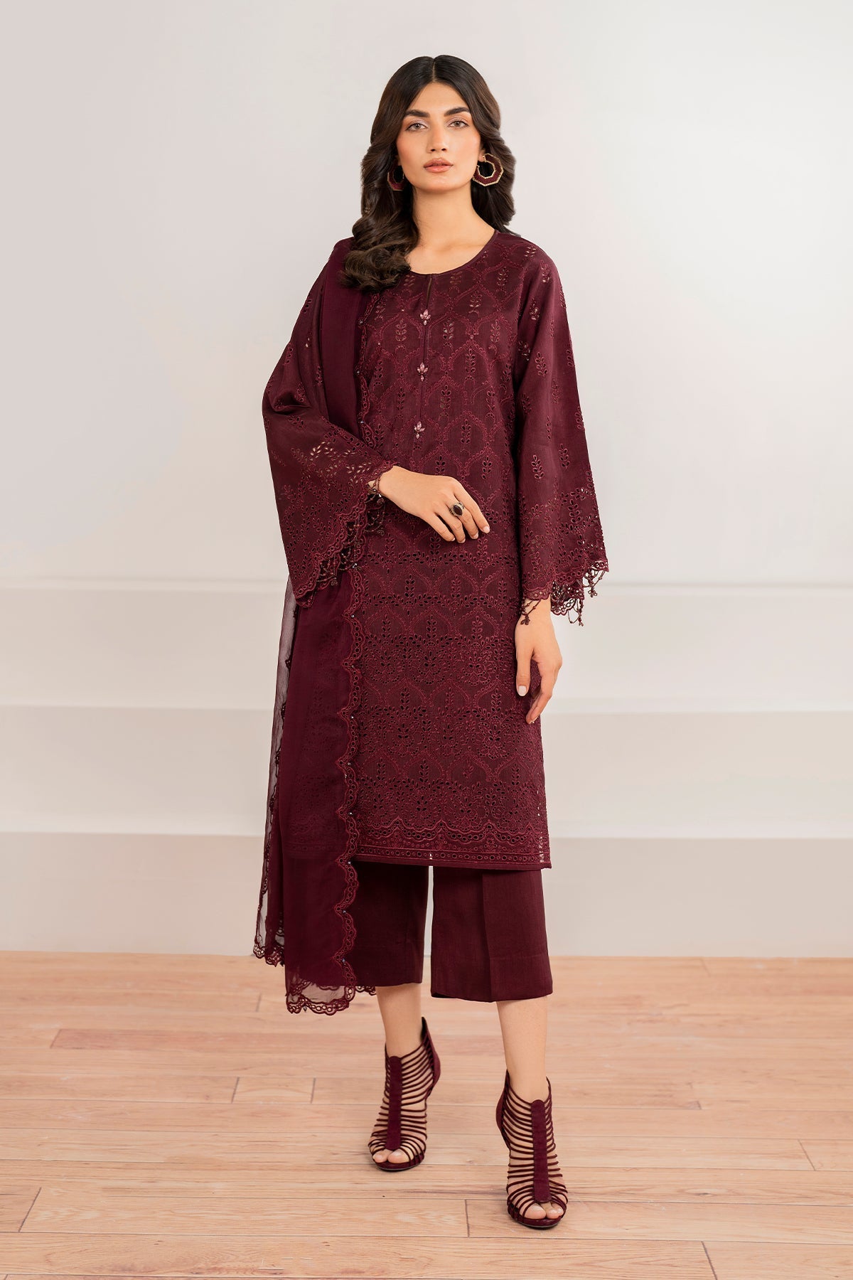 Maroon Chiffon Suit (3-Piece) by Baroque – SF-690