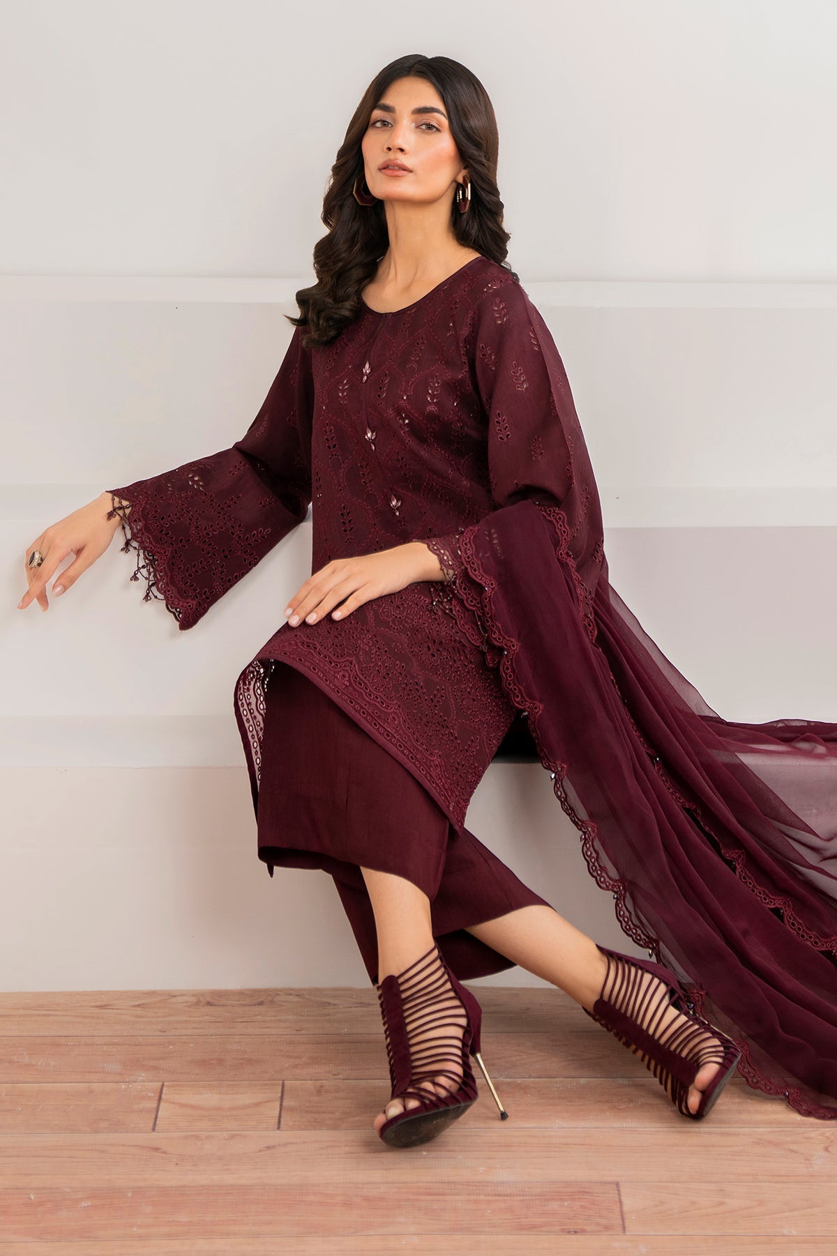 Maroon Chiffon Suit (3-Piece) by Baroque – SF-690, Photo 5