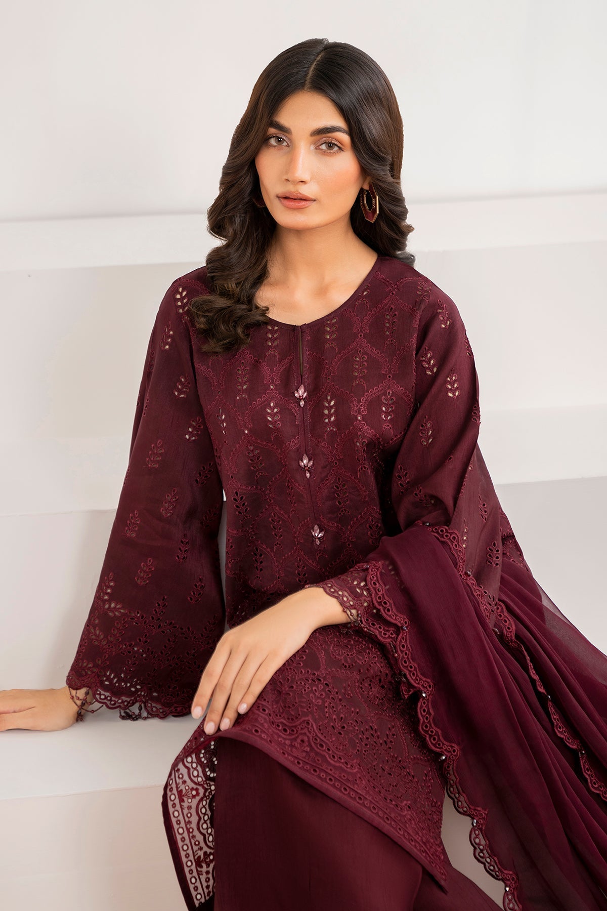Maroon Chiffon Suit (3-Piece) by Baroque – SF-690, Photo 6