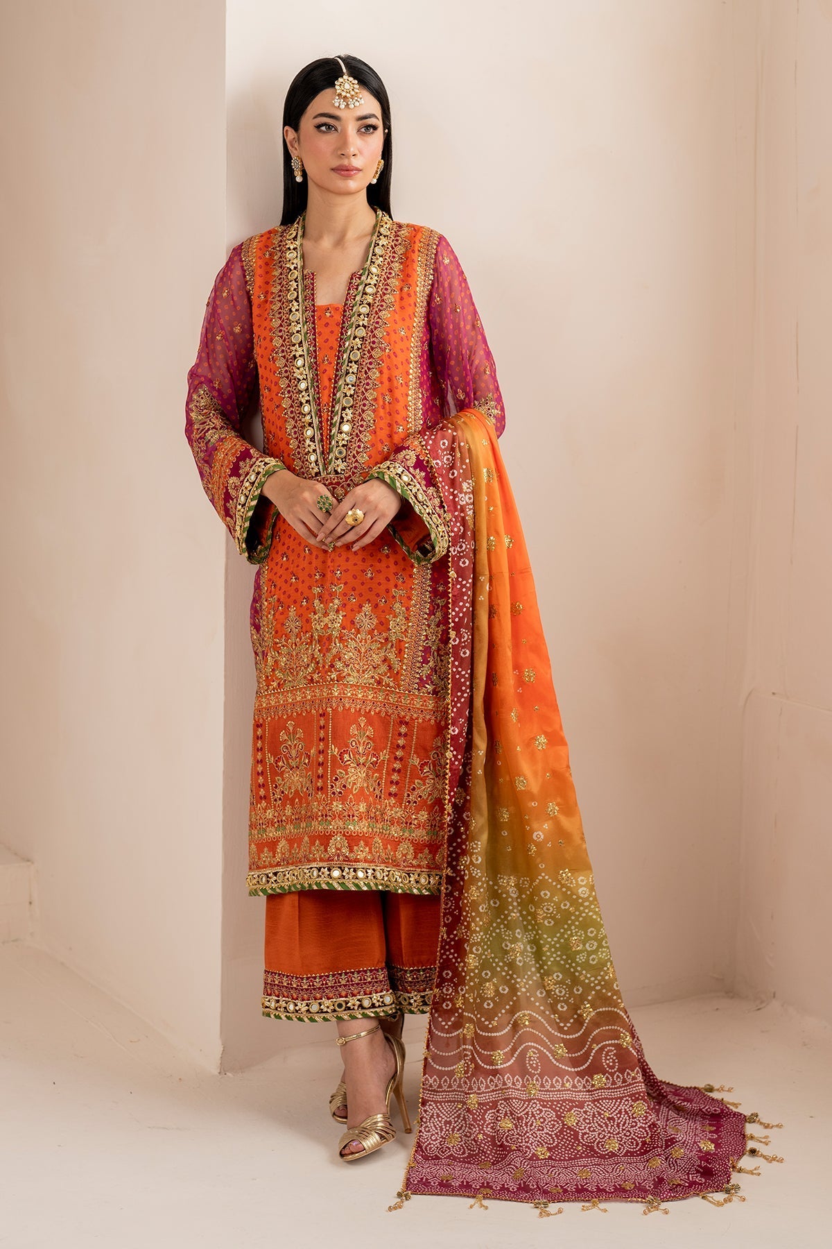 Orange Chiffon Suit (3-Piece) by Baroque – SF-706, Photo 3