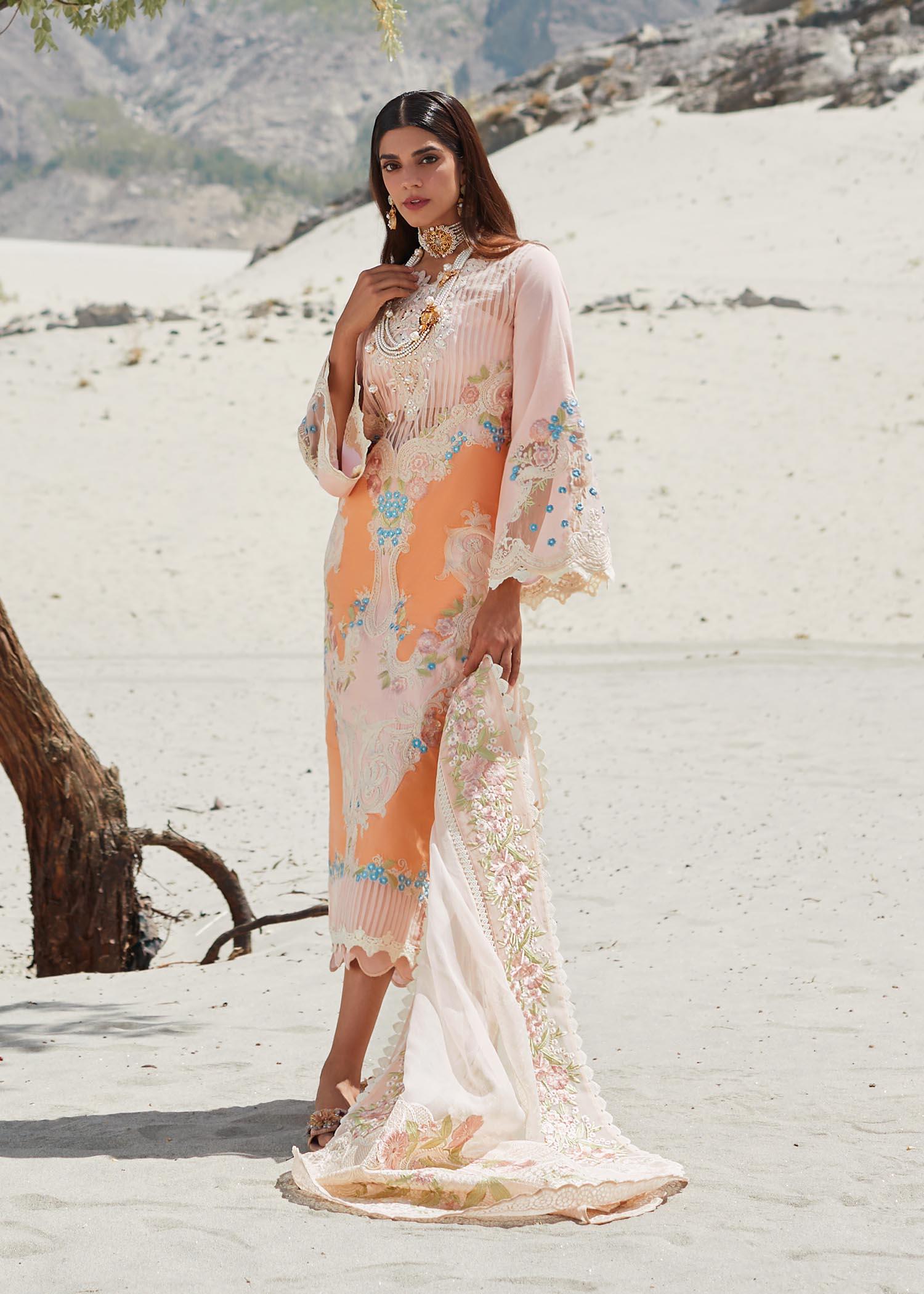 CRIMSON LUXE LAWN Marori Dreams - D8 B UNSTITCHED - House Of Hania