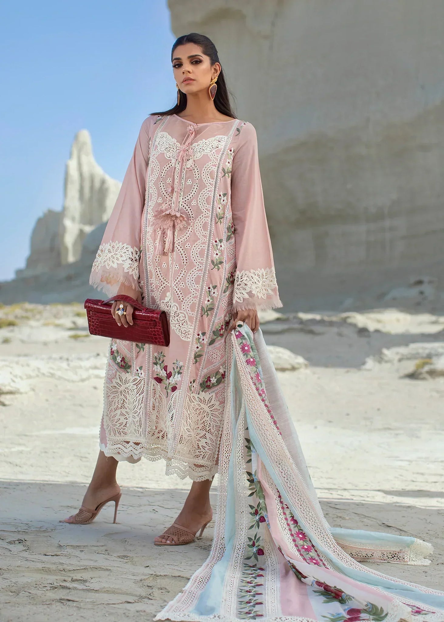 CRIMSON LUXURY LAWN 2022  CRIMSON -Sicilian Summer – 2B – Rose - House Of Hania