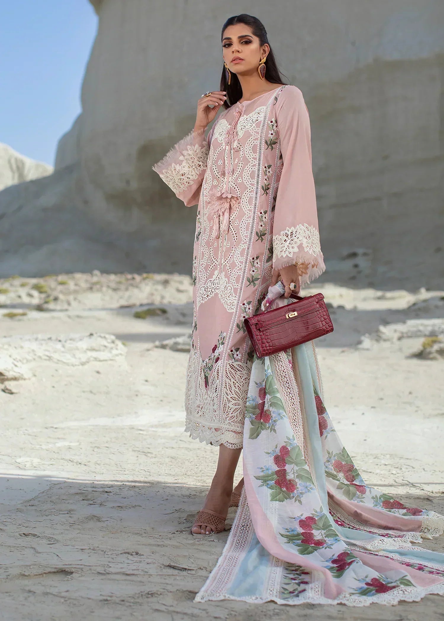CRIMSON LUXURY LAWN 2022  CRIMSON -Sicilian Summer – 2B – Rose - House Of Hania