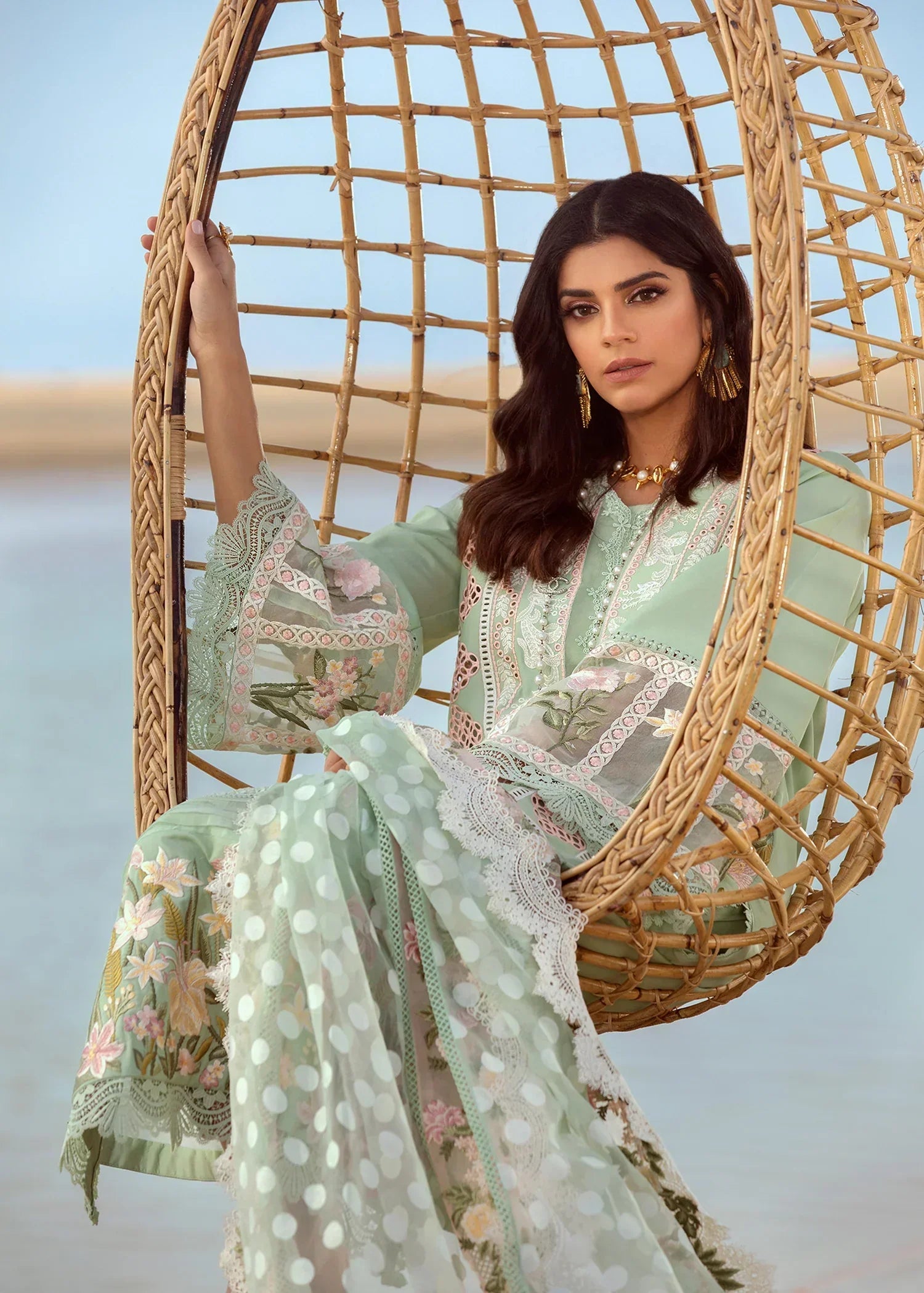 CRIMSON LUXURY LAWN – UNSTITCHED – CRIMSON -SERENDIPITY – 5B – SEAFOAM - House Of Hania