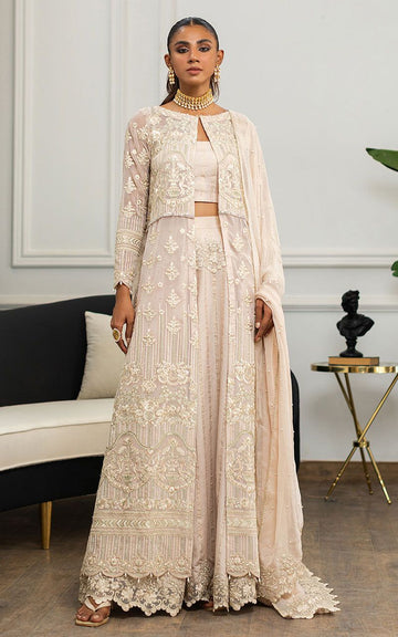 Chiffon Embroidered Jacket with Skirt - House Of Hania