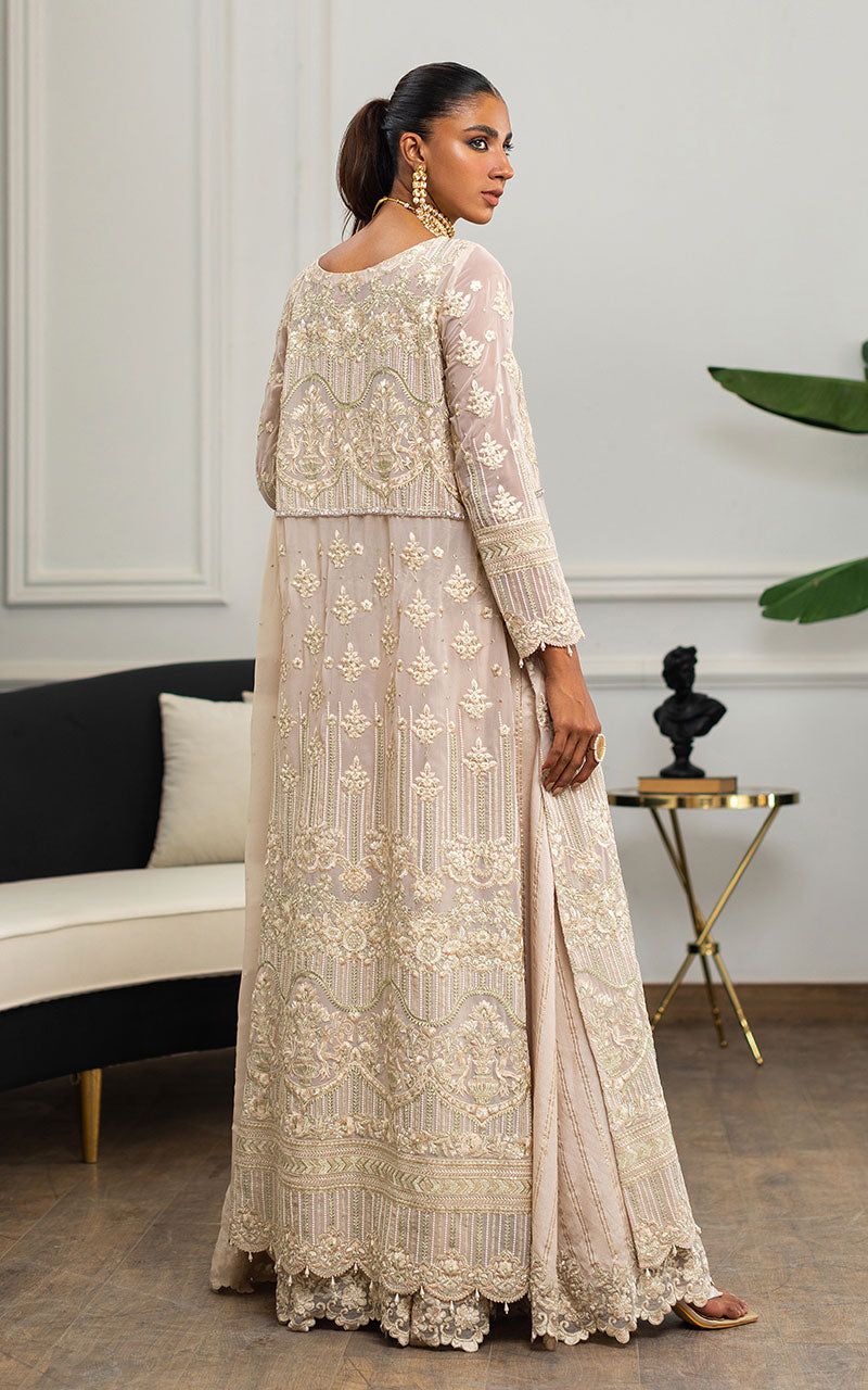 Chiffon Embroidered Jacket with Skirt - House Of Hania