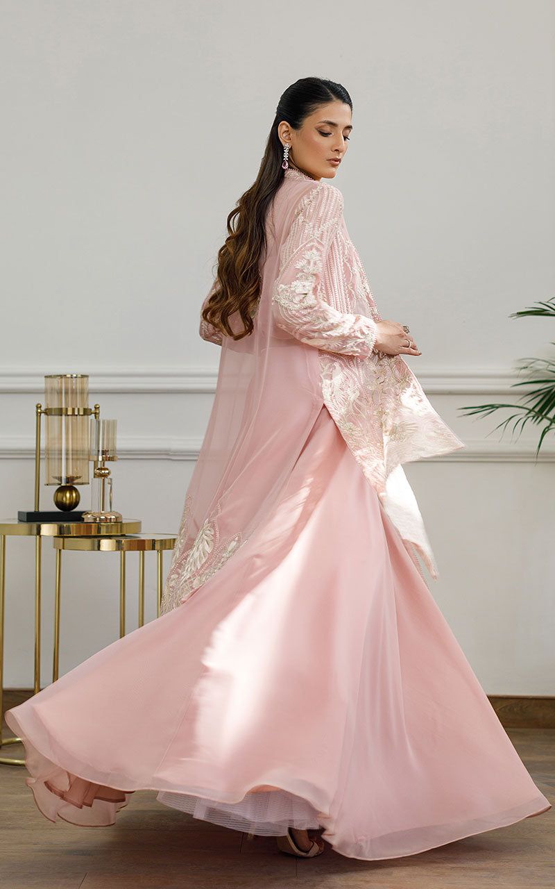 Chiffon Embroidered Jacket with Skirt - House Of Hania