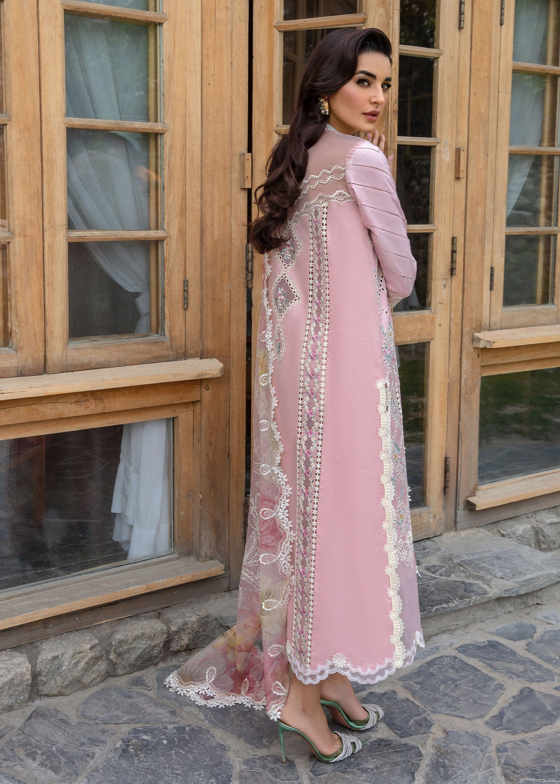 Crimson | Lawn 2024 | A Floral Mesh - Rose Pink - House Of Hania