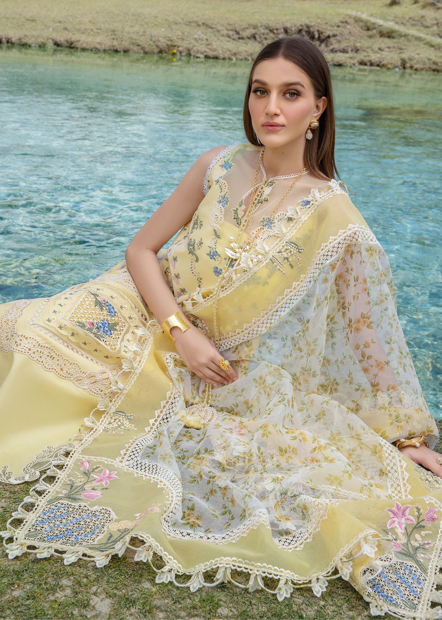 Crimson | Lawn 2024 | A French Brunch - Sunflower Yellow - House Of Hania