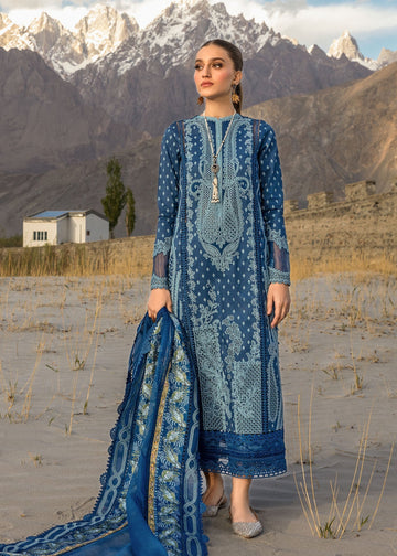 Crimson | Lawn 2024 | Dancing Paisleys - Cobalt - House Of Hania
