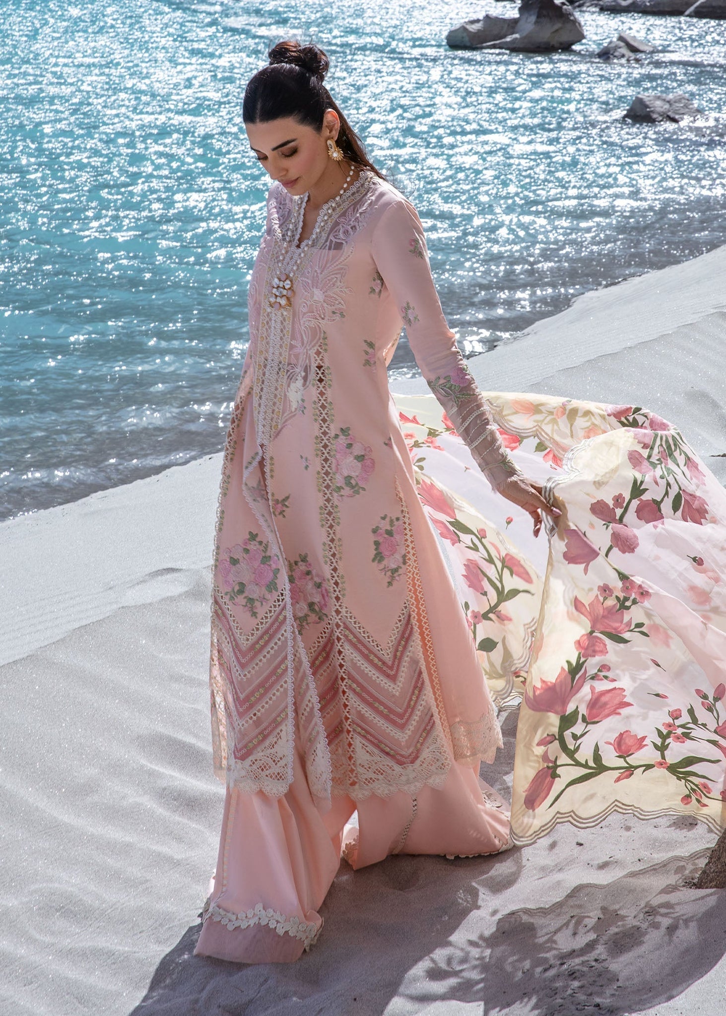 Crimson | Lawn 2024 | Forget Me Not - Sorbet Pink - House Of Hania