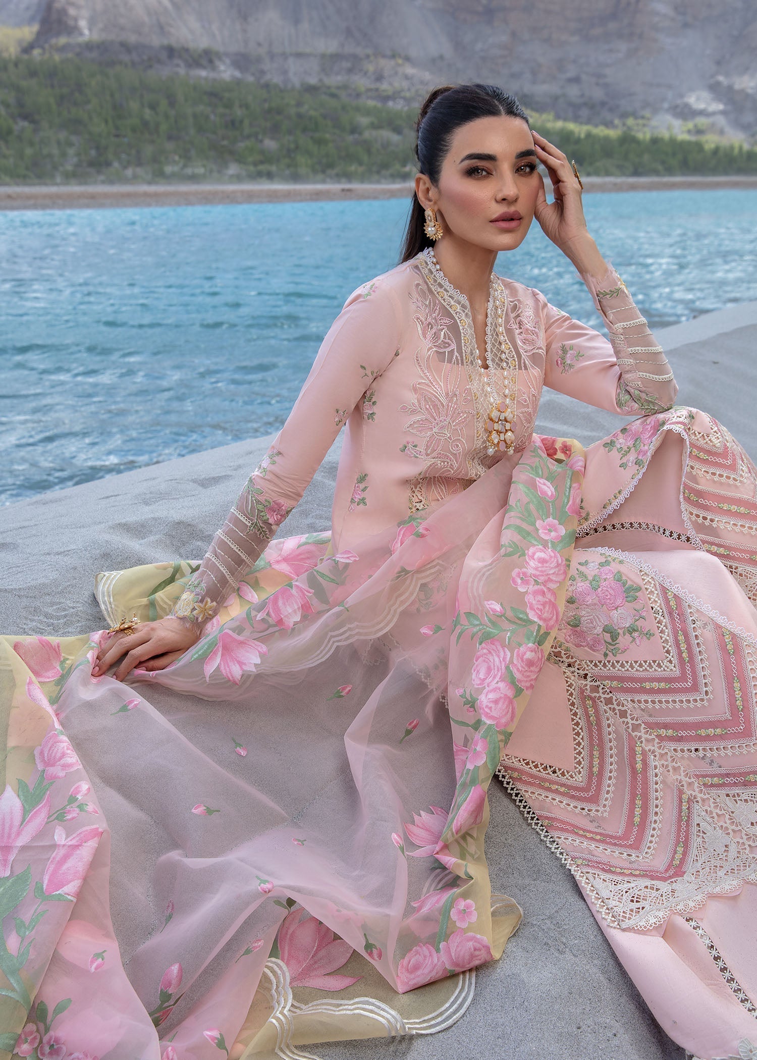 Crimson | Lawn 2024 | Forget Me Not - Sorbet Pink - House Of Hania