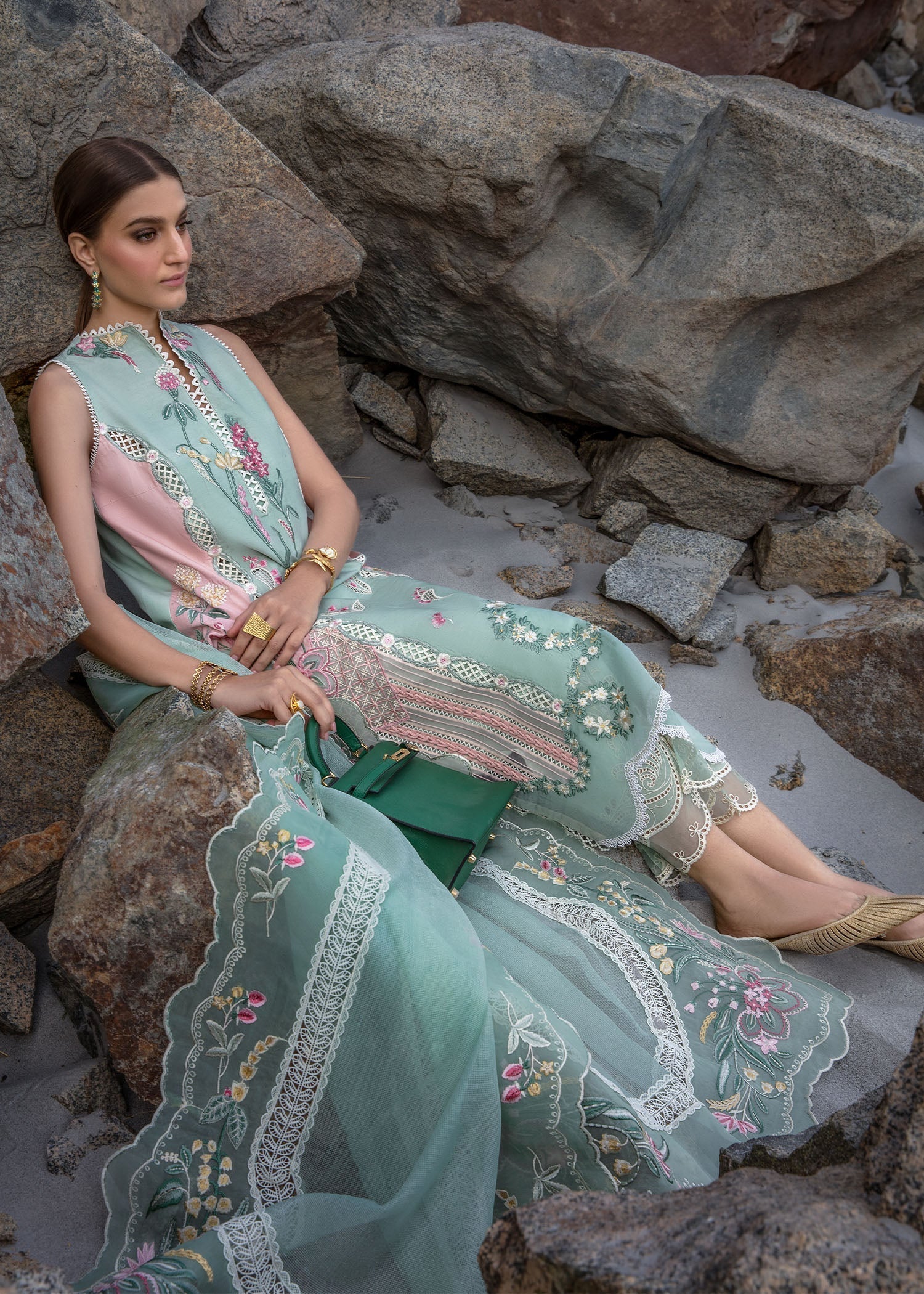 Crimson | Lawn 2024 | Sun Kissed - Sea Foam - House Of Hania