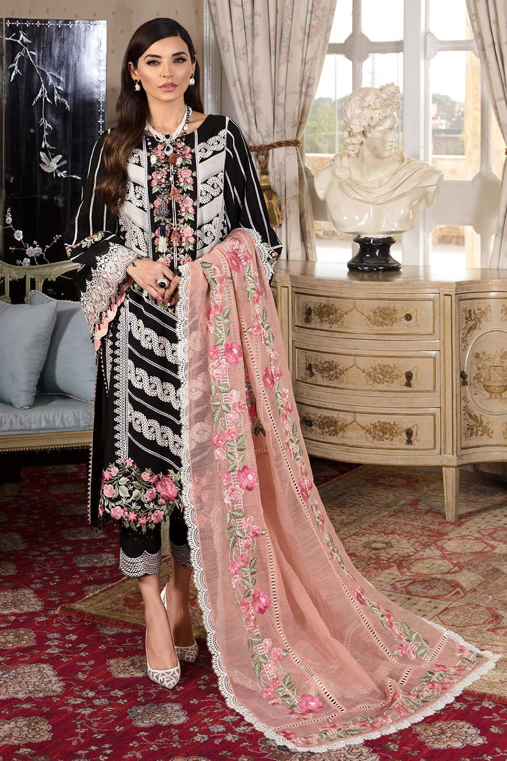 Crimson Luxury Lawn by Saira Shakira - TC-60 - Pleated Perfection - Midnight - House Of Hania