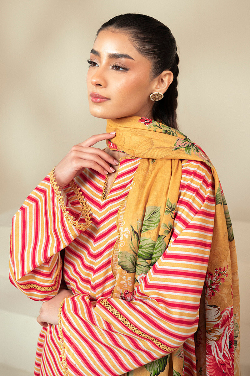 Cross Stitch | Daily Lawn 24 | GOLDEN ROSADO-3 PIECE LAWN SUIT - House Of Hania