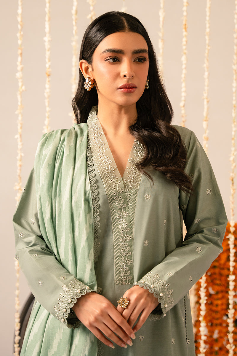 Cross Stitch | Mahiri Embroidered Collection 24 | Sage Green - House Of Hania