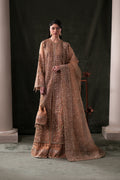 Emaan Adeel Hessonite S0484 embroidered organza suit in warm beige — front view