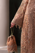 Emaan Adeel Hessonite S0484 embroidered organza suit in warm beige — sleeve detail