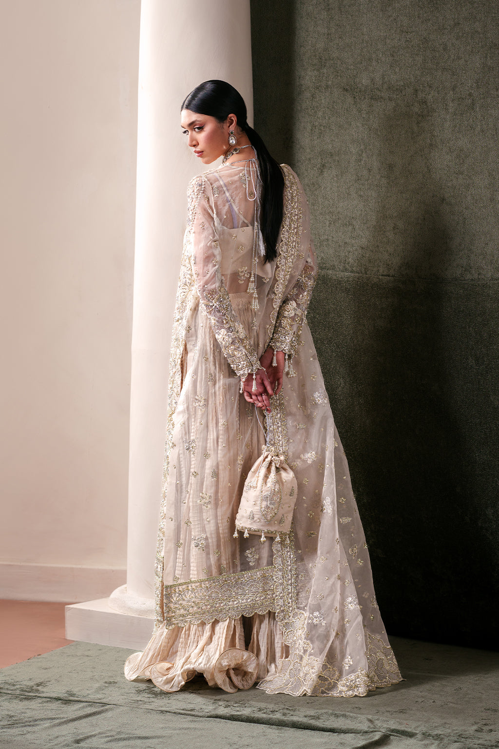 Emaan Adeel Howlite S0486 embroidered organza suit in ivory — front view