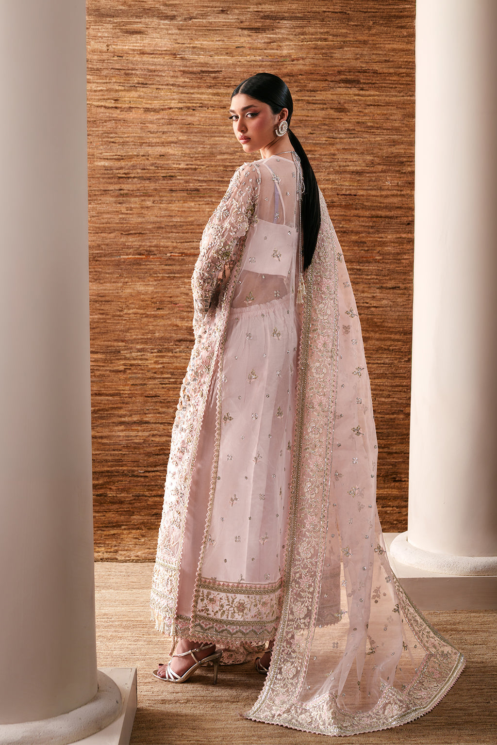 Emaan Adeel Pearl Essence S0485 embroidered organza suit in blush pink — back view