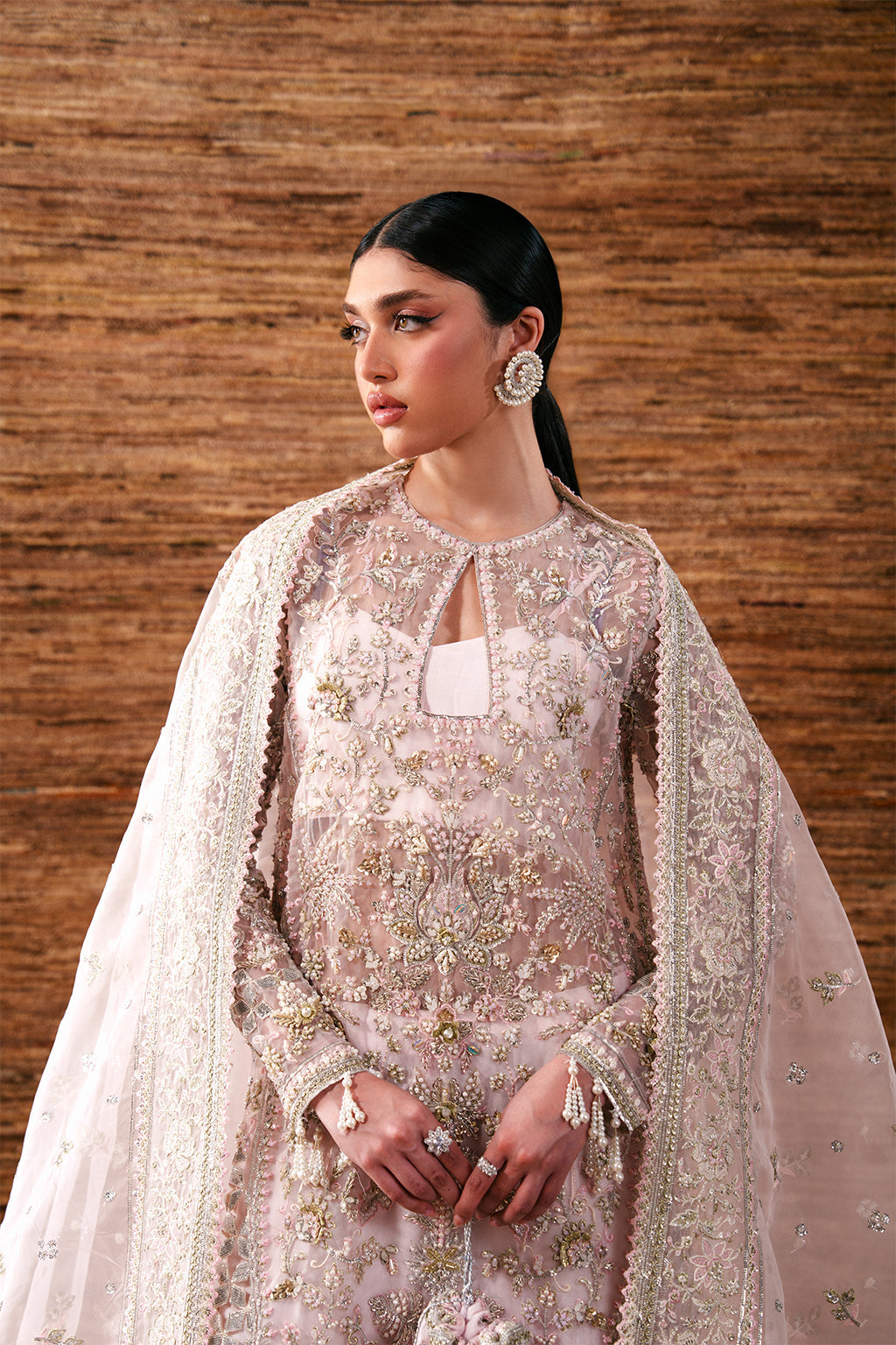 Emaan Adeel Pearl Essence S0485 embroidered organza suit in blush pink — upper-body view