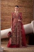 Emaan Adeel Ruby Veil S0480 embroidered organza suit in deep red — front view