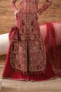 Emaan Adeel Ruby Veil S0480 embroidered organza suit in deep red — hem detail