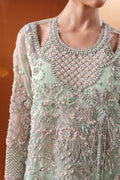Emaan Adeel Moonstone Gleam S0487 embroidered organza dress in mint green — embroidery close-up