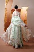 Emaan Adeel Moonstone Gleam S0487 embroidered organza dress in mint green — back view