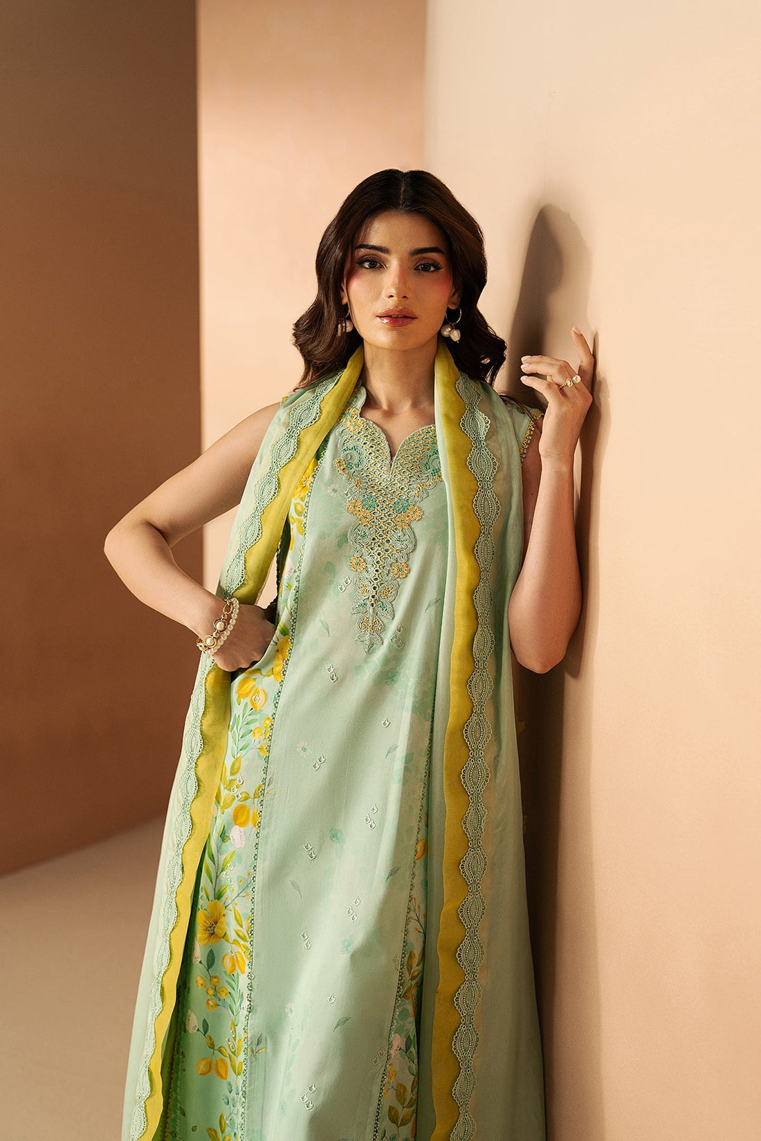 Model wearing Afrozeh Haze Lumina shirt & trouser set