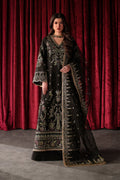 Emaan Adeel Luce S0515 embroidered raw silk suit in black — front view