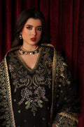 Emaan Adeel Luce S0515 embroidered raw silk suit in black — upper-body view