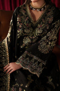 Emaan Adeel Luce S0515 embroidered raw silk suit in black — embroidery close-up