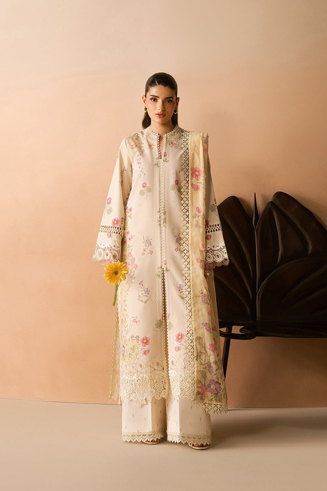Model wearing Afrozeh Haze Lumiere shirt & trouser set